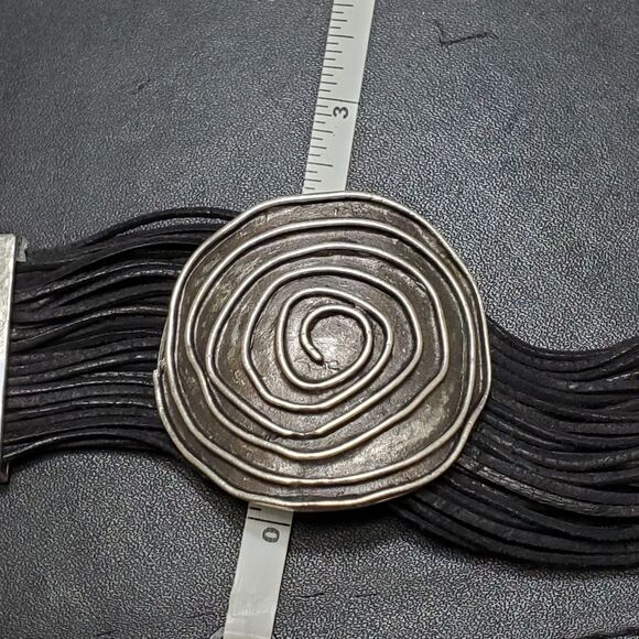 *Sale* Silver tone swirl with black cord bracelet - Picture 6 of 8